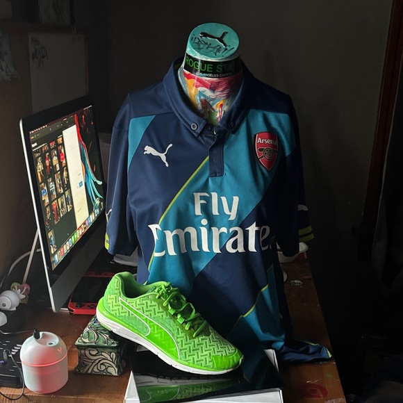 Puma Arsenal Blue Jersey and Bright Green Sneakers